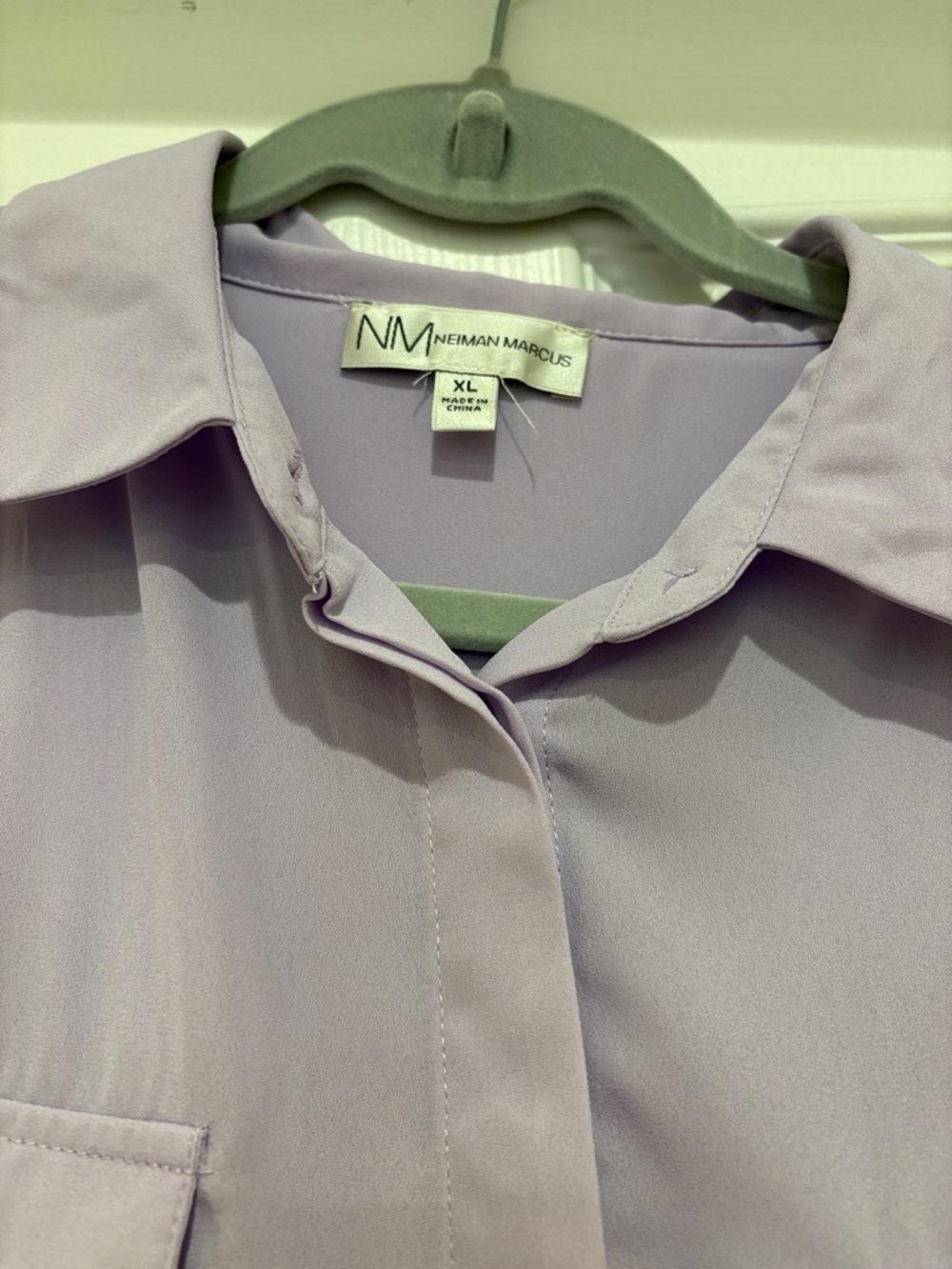 Neiman Marcus Lilac Long-Sleeve Button-Front Blouse - Picture 2 of 3